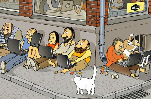 Люди у мониторов - карикатура